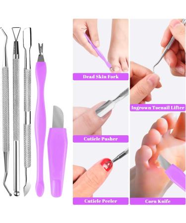 Pedicure Foot File Set - 30 in 1 Foot Care Kit for Hard Skin Removal - Feet Scrubber for Salon or Home Use - Purple - Buy Online on GoSupps.com