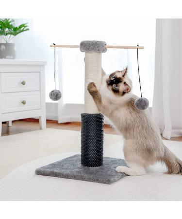 PEQULTI Cat Scratching Post with Sisal Rope, Brush, and Pompom - Grey - Buy Online on GoSupps.com