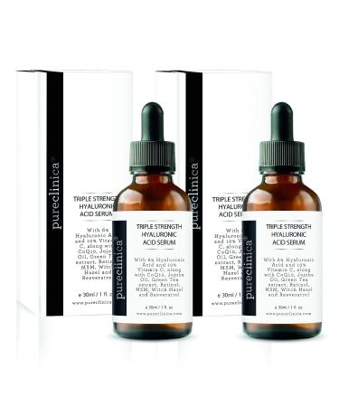 Triple Strength Hyaluronic Acid Serum 6% Strength Double Weight Easy Absorb Hyaluronic Acid with Added Vitamins C & E Resveratrol and CoQ10 30ml / 1 fl oz (2 Bottles) 1 Fl Oz (Pack of 2)