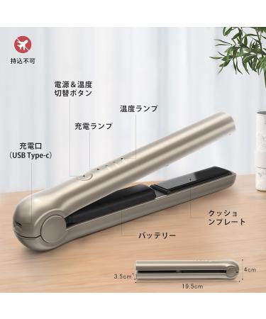 Portable Cordless Hair Straightener - USB Rechargeable Flat Iron with 3 Temp Settings & 20S Fast Heating - Travel Size Champagne Gold - Buy Online on GoSupps.com