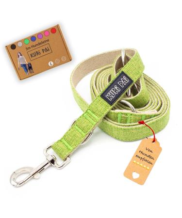 Kuri Pai 3m dog leash for large dogs comfortable and comfortable Kleine leash rehabilitation leash double linen sustainable from hemp |L (2.5cm wide) - green / beige L (280cm x 2.5cm) - (large dogs) green / beige