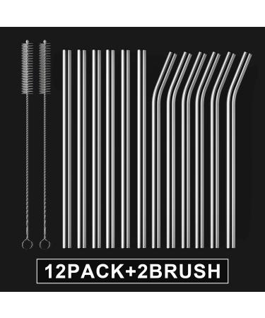 HeykirHome 12-Pack Reusable Glass Straws 8.5''x10 MM - 6 Straight, 6 Bent, 2 Cleaning Brushes - Ideal for Smoothies, Tea, Juice - Buy Online on GoSupps.com