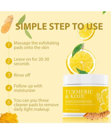Turmeric Kojic Acid Cleansing Pads for face Brightening Kojic and Turmeric Lemon Exfoliating Pads Facial Resurfacing Pads Face Wipes Peel Pads for Dark Spots Exfoliant Pads for Face 50 Pads - Buy Online on GoSupps.com