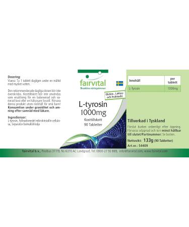  fairvital Fairvital | L-Tyrosine 1000mg - 90 tablets - 1000mg per tablet - tested quality and high dose - 100% vegan - Fa - Buy Online on GoSupps.com