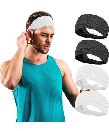 Headband men cooling frontal ligaments sports welding tape workout headband double side moisturizing Highly Stretchy hair band for yoga running cycling basketball 2 x black/2 x white