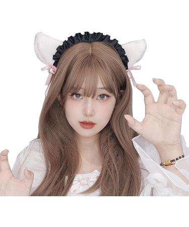 blispring Handmade Furry Ears Headband Plush Hairband Role Play AnimeCostume Headdress Female Teens Cosplay Headgear Accessories White and Black - Buy Online on GoSupps.com