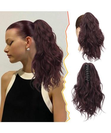 BARSDAR 14'' Red Ponytail Extension Claw Clip Short Curly Wavy Ponytail Hair Extensions Natural Soft Synthetic Clip in Pony Tails Hairpieces Women Girls Daily Party Halloween (Dark Burgundy) 14 Inch (Pack of 1) Dark Burgundy/Black Mixed