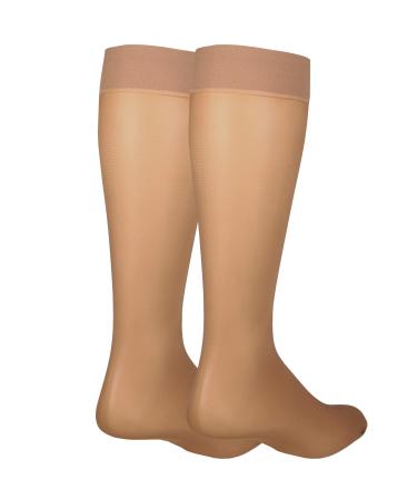 NuVein Sheer Compression Stockings for Women, 8-15 mmHg Support, Light Denier, Knee High, Closed Toe Beige Medium