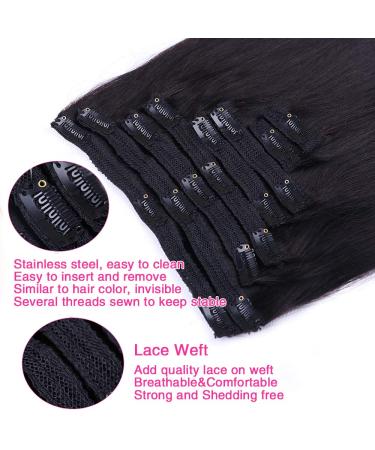 22 Inch Straight Human Hair Clip in Extensions for Black Women - 100% Unprocessed Brazilian Virgin Hair, Natural Black Color - 8Pcs, 18Clips, 120g - Buy Online on GoSupps.com