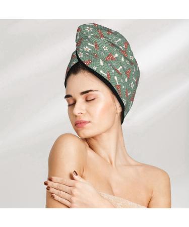 Hair Towel Wrap | Quick Drying Towel Turban with Button | Retro Hippie Groovy Mushroom Design - Buy Online on GoSupps.com