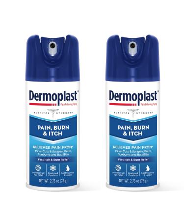 Dermoplast Pain, Burn & Itch Spray, Pain Relief Spray for Minor Cuts, Burns and Bug Bites, 2.75 oz (Pack of 2) Packaging may vary 2.75 Ounce (Pack of 2)