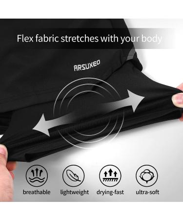 ARSUXEO Men's 2 in 1 Active Running Shorts with 2 Zipper Pockets B191 Black Medium - Buy Online on GoSupps.com