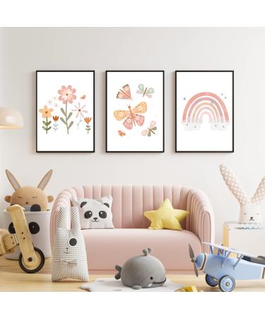 Encuryna 3 Set Poster Kinderzimmer Babyzimmer 40x30 cm rainbow butterflies flowers without frame wall poster pictures baby room pictures children's room decoration for young girls - Buy Online on GoSupps.com