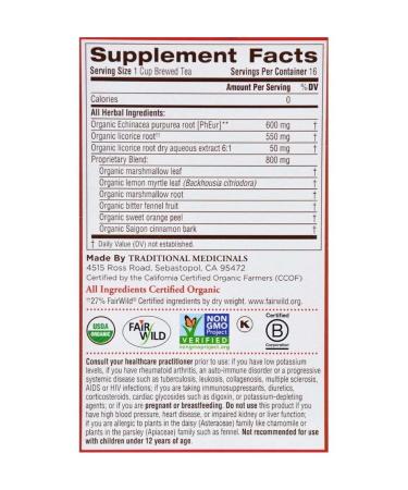 Traditional Medicinals Organic Throat Coat Lemon Echinacea Herbal Tea - 32 Tea Bags - Buy Online on GoSupps.com