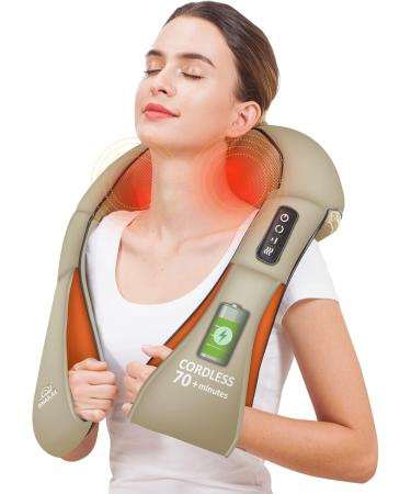 Snailax Wireless Neck Massager | Shiatsu Massage Device with Heat | Portable Pain Relief for Neck & Back | Perfect Gift for Men & Women - Khaki - Buy Online on GoSupps.com