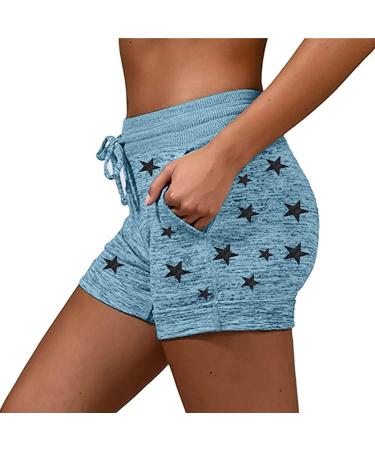 Ronony Women's High Waist Yoga Shorts | Fitness Sports Pants | Trendy Summer Activewear & Training Suit | Stylish Print Sweatshorts XL - Blue - Buy Online on GoSupps.com
