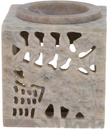 GURU Indian Fragrance Lamp - Essential Oil Diffuser & Tealight Holder | Cream White Bacon Stone Cube Elephant | 7.5x7.5x7.5 cm | Perfect for Aromatherapy & Home Fragrance - Buy Online on GoSupps.com