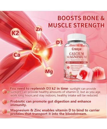 Calcium 1200mg Magnesium Zinc Gummies with Vitamin D3 K2 Magnesium Glycinate 400mg Supplements with Probiotic Calcium Citrate for Women and Men Bone & Teeth & Immune Support Sugar Free - 60 Gummies - Buy Online on GoSupps.com