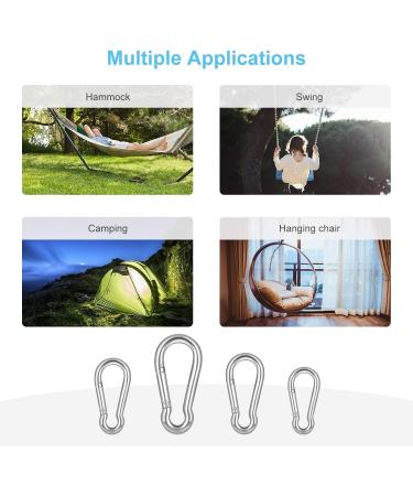 Pubiao 4-Piece Stainless Steel Carabiner Feather Hooks (M6) - Durable Chain Hooks for Travel Camping Hiking Fishing & Dog Walking - Buy Online on GoSupps.com