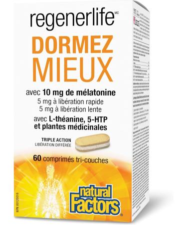 Natural Factors Regenerlife Sleep Better 60 Tri-Layer Tablets 5 mg Quick Release Melatonin 5 mg Timed Release Melatonin L-Theanine 5-HTP and Botanicals Promotes a Longer Better Quality of Sleep Non-Habit Forming - Buy Online on GoSupps.com