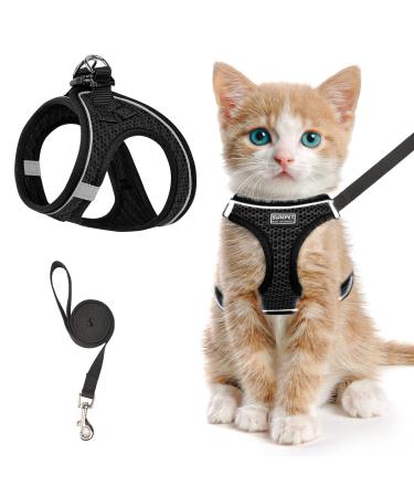 Cat Harness and Leash for Walking Escape Proof, Adjustable Kitten Vest Harness Reflective Soft Mesh Puppy Harness for Outdoor, Comfort Fit, Easy to Control XS Black