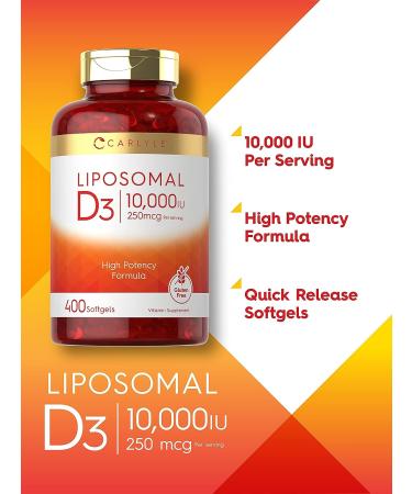 Carlyle Liposomal Vitamin D3 10,000 IU 400 Softgels | Non-GMO Gluten Free | High Potency Supplement - Buy Online on GoSupps.com