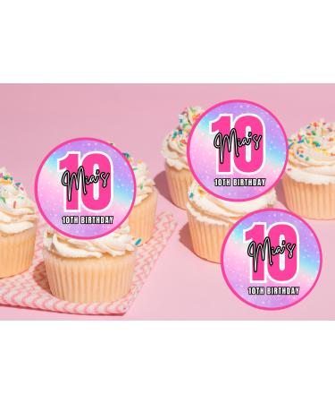edible 20 x ANY AGE Birthday Pink cupcake toppers PERSONALISED uncut - 16th/18th/21st/30th/40th/50th/60th 70th/80th (wafer card)