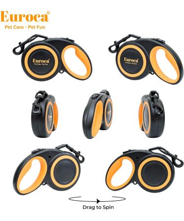 Euroca Retractable Dog Leash for Small Medium and Large Dogs Up to 110LBS- 16' Heavy Duty Reflective Nylon Tape Tangle-Free Quick-Lock Braking System Anti-Slip Handle (Large Black) Large Black - Buy Online on GoSupps.com