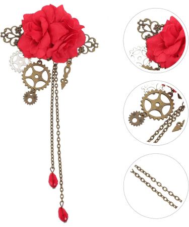 Beaupretty French Barrette Hair Clips Steampunk Hair Clips with Tassels Chain Rose Flower Hair Clip Vintage Halloween Headdress Goth Gothic Hair Accessories for Women Girls Red Wedding Hair Clip - Buy Online on GoSupps.com