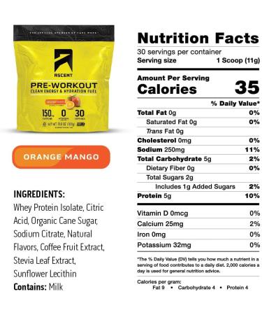 Ascent Pre Workout - Clean Energy Preworkout Powder with 150mg Caffeine - Orange Mango | 30 Servings - Buy Online on GoSupps.com