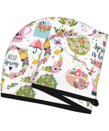 Hair Towel Wrap - Quick Drying Hair Turban with Button | Spring Flowers & Birds Design - Buy Online on GoSupps.com