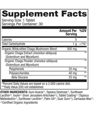 Dr. Mercola Organic Chaga Mushroom Dietary Supplement - 30 Tablets | Non GMO, Gluten Free, Soy Free | USDA Organic Certified - Buy Online on GoSupps.com