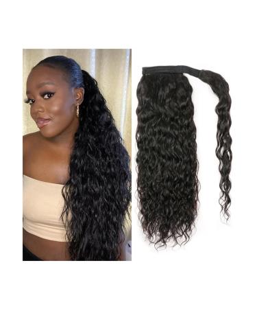 Ponytail Hair Extension Human Hair Ponytail Extension 14-26" Long Wavy Wrap Around Ponytail Hair Extensions Brazilian Remy Hair Water Wave Ponytail Hairpiece for Women Ponytail Hairpiece (Color : Wa 16inches 120g Water Wave