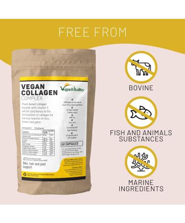 Vegan Collagen Supplement for Skin Hair Nails Joints & Bones - 2 Months Supply | With Biotin, Lysine, Bamboo Silica, Zinc, Vitamin C, E & A | Collagen for Vegans & Vegetarians | 60 Count - Buy Online on GoSupps.com