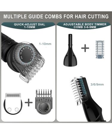 Scttomon Beard Trimmer for Men - Professional 7 in 1 Grooming Kit, T-Blade Trimmer, Electric Shaver, Nose & Body Trimmer - Cordless Black - Buy Online on GoSupps.com