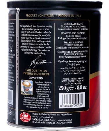Saquella "Decaffeinated" Slow Roasted Gourmet Italian Espresso Ground Coffee 250g tin x 2 TINS - Buy Online on GoSupps.com