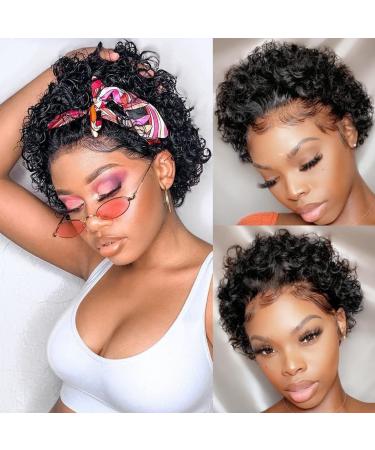 Carleaty Short Curly Pixie Cut Wig | 13x1 Lace Front Human Hair Wig for Black Women | Pre-Plucked | 6 Inch | 1B Color - Buy Online on GoSupps.com