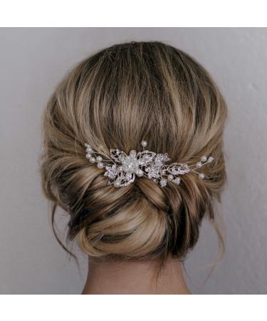 SWEETV Bridal Hair Comb Clip Pin Rhinestone Pearl Wedding Hair Accessories for Bride Bridesmaid, Silver 01.Silver