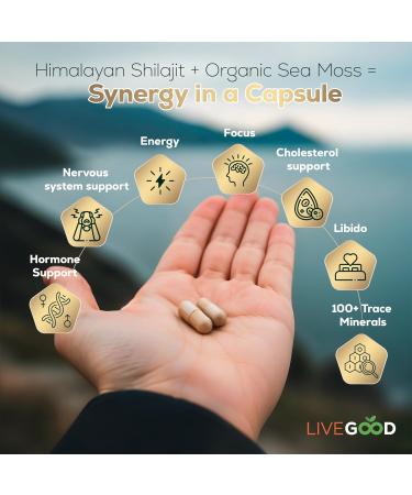 LIVEGOOD Himalayan Shilajit and Organic Sea Moss Capsules Fulvic Acid Organic Sea Moss and Shilajit Combo for Energy Wellness and Vitality Support Supports Focus and Mental Clarity (60 Count) - Buy Online on GoSupps.com