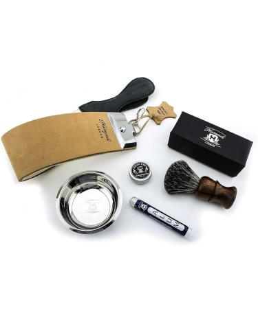 Premium 6pc Straight Razor Shaving Kit | Wooden Cut Throat Razor Badger Brush Leather Strop & More - International Shipping - Buy Online on GoSupps.com