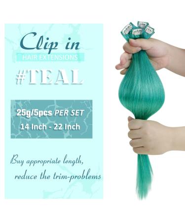 Runature Teal Remy Clip-In Hair Extensions - 35cm 25g Invisible & Easy Fit - Green Real Hair Clip-Ins - Buy Online on GoSupps.com