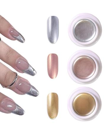 Chrome Nail Polish 3PCS Metallic Gel Nail Polish 3 Grams Fast Drying Metallic Nail Polish Long Lasting 3D Gel Nail Art Chrome Gel Polish Perfect Nail Care Supplies