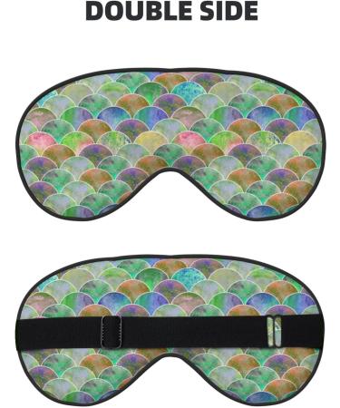 Adjustable Watercolor Green Fish Scale Sleep Mask | Block Out Light Eye Cover for Travel Yoga & Napping - Buy Online on GoSupps.com