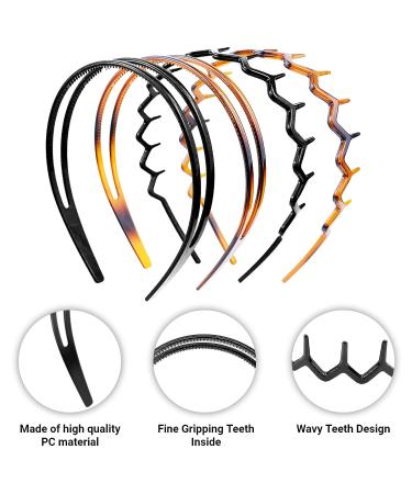4 Piece Zigzag Sharks Tooth Headband Hair Comb Set - Non-Slip Hair Accessory for Women and Girls - Black/Brown - Buy Online on GoSupps.com
