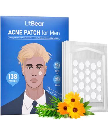 LitBear Acne Patch Pimple Patch  2 Sizes 138 Patches Professional Acne Absorbing Cover Patch for Men  Hydrocolloid Invisible Acne Patches For Face Zit Patch Acne Dots Tea Tree  Calendula Oil
