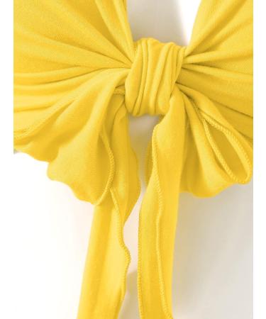 YiZYiF Women's Yellow Ballroom Dance Top with Tulle Flared Sleeves - Lace-Up Belly Latin Practice Costume - Buy Online on GoSupps.com