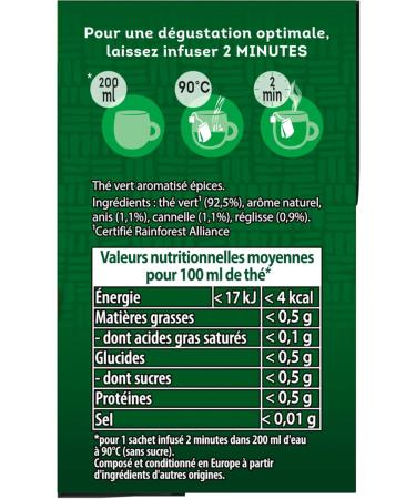 Lipton Tcha Green Tea Cold or Hot Infusion Anise Cinnamon and Licorice Taste 100% Natural Origin Ingredients 20 Pyramid Sachets - Buy Online on GoSupps.com