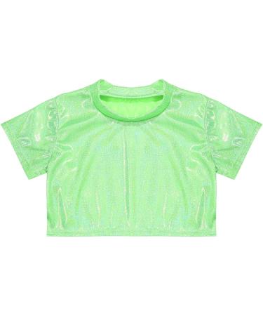 Hansber Kids Shiny Dance Crop Top Short Sleeve in Green - Size 6-7 - Buy Online on GoSupps.com