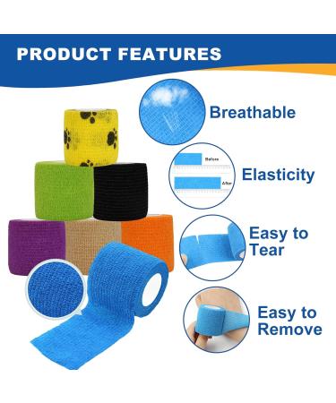 Self-Adhesive Elastic Wrap Bandage Tape - Non-Woven Multi-Color Vet Wrap for Thumb Finger Wrist & Ankle - 14 Rolls - Buy Online on GoSupps.com