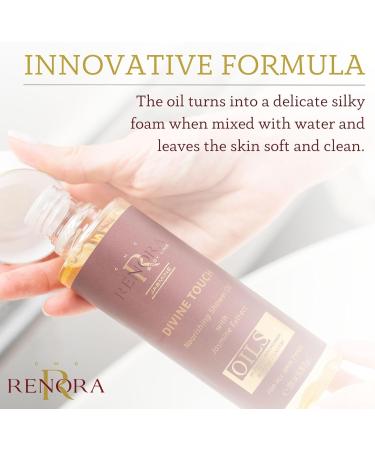 Renora | Nourishing Shower Oil | Divine Touch | Body Oil| Moisturising Soft Skin | Natural ingredients Jojoba Madamia and Almond Castor and Jasmine Oil | All Skin Types | 200 ml - Buy Online on GoSupps.com